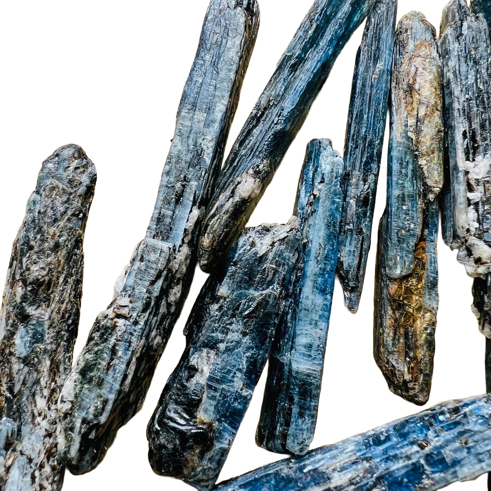 Plan view of Blue Kyanite raw stone, showing natural patina.