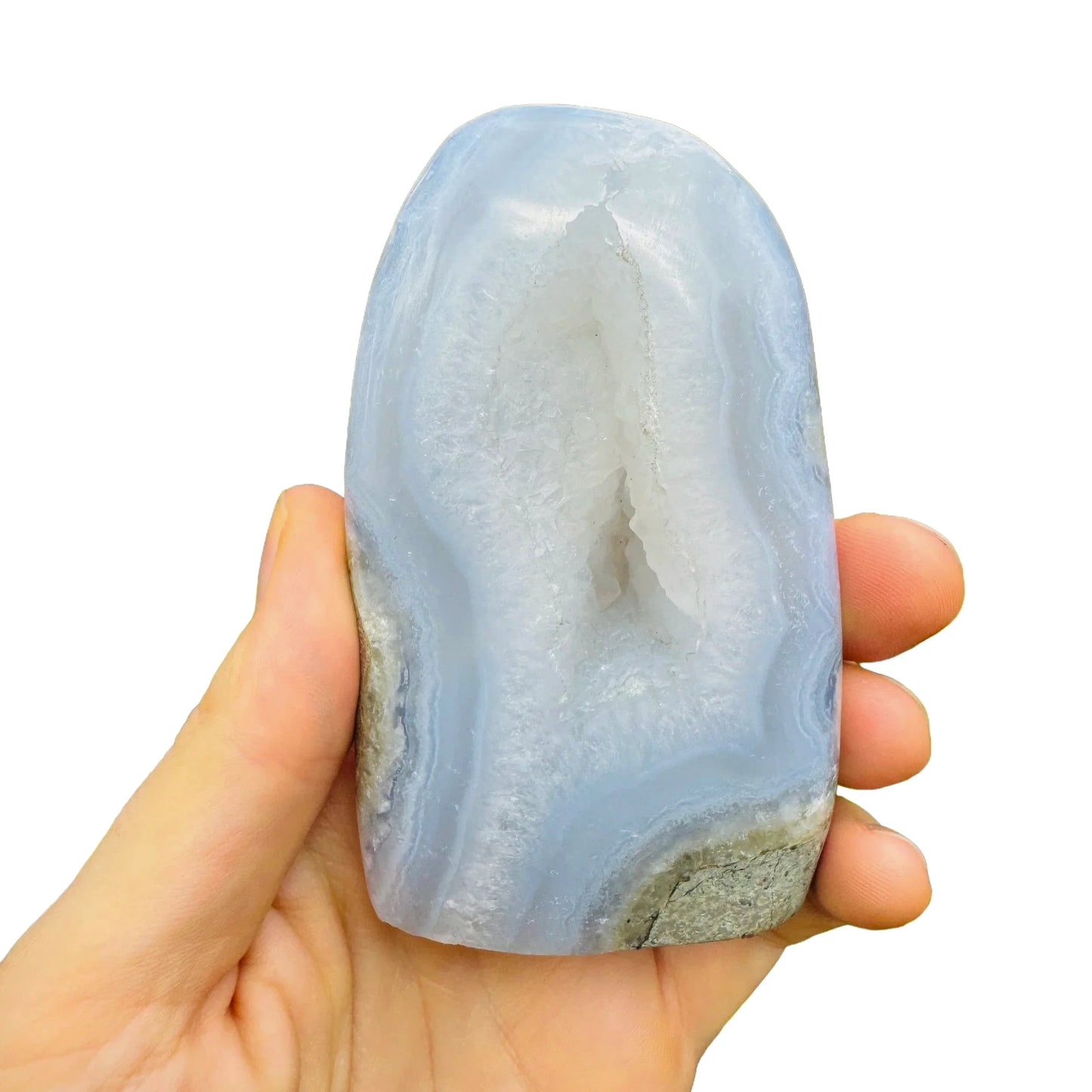 Bottom side of Blue Lace Agate specimen, sourced from Nsipe, Malawi, carried for Stress Relief.