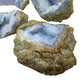 Overhead view of Blue Lace Agate raw geode, showing natural sheen.