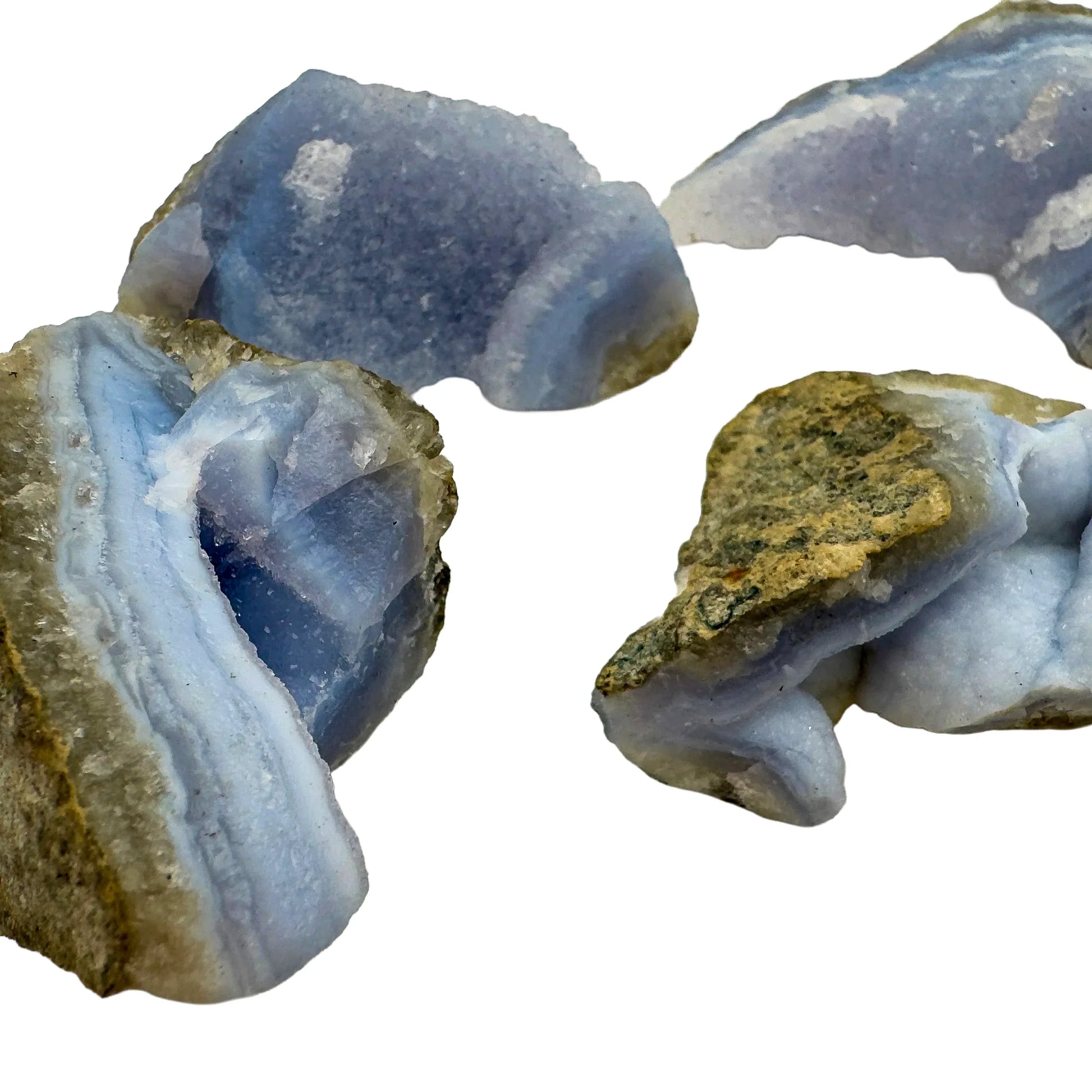 Grade aa blue lace agate geode held in hand for size reference