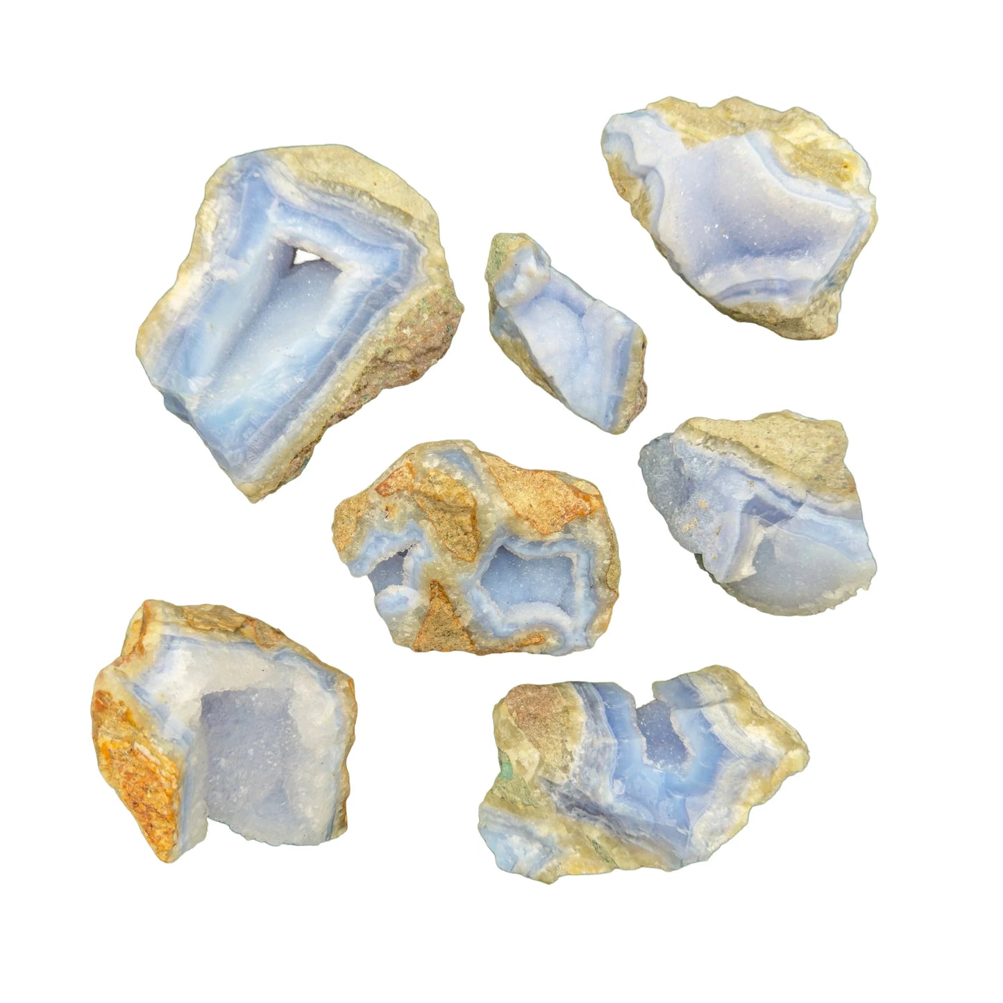 Full profile of Grade AA Blue Lace Agate geode ready to ship from Beyond Bohemian