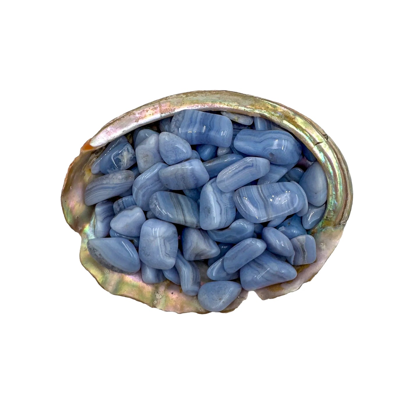 Magnified detail of Blue Lace Agate tumbled stone, from Namibia.