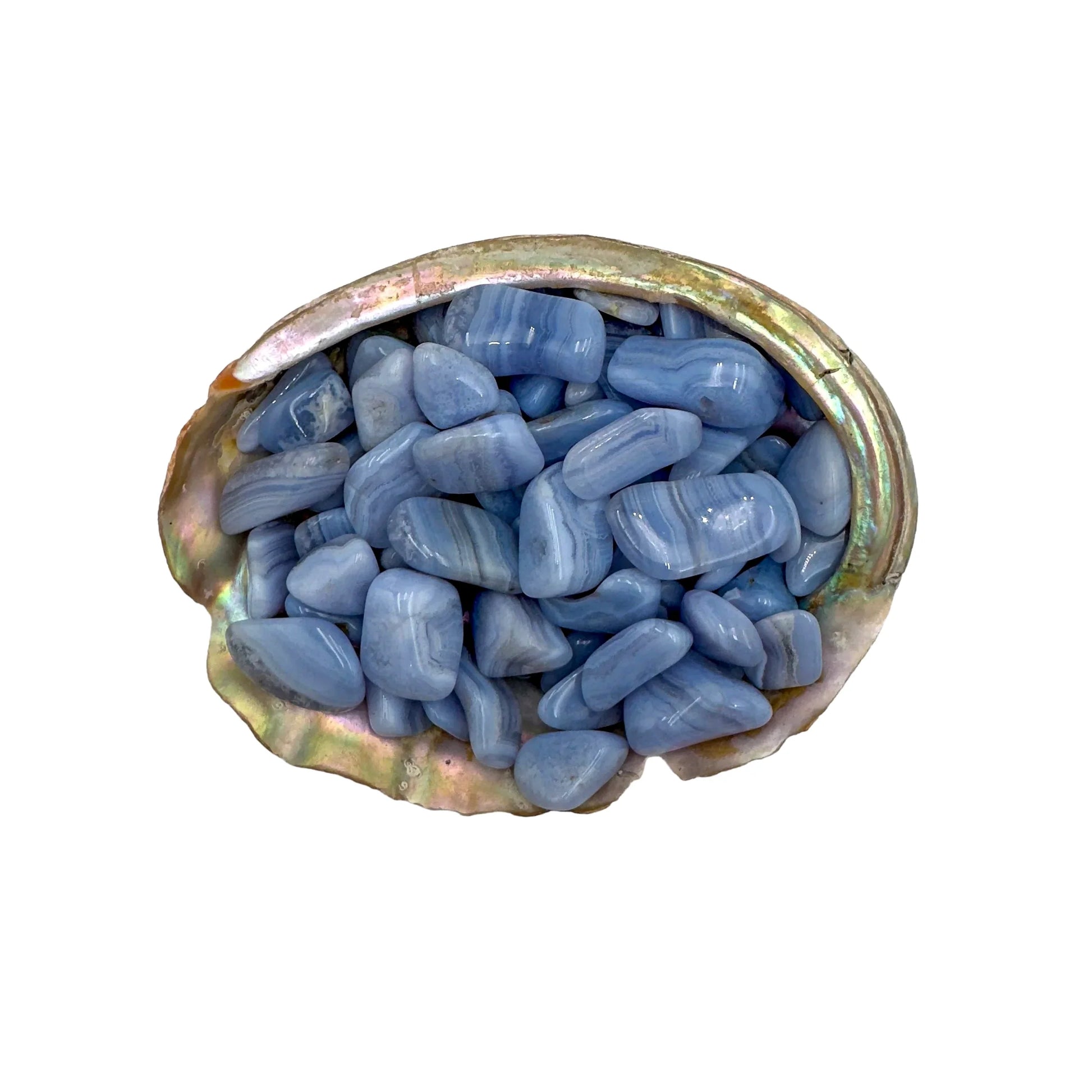 Magnified detail of Blue Lace Agate tumbled stone, from Namibia.