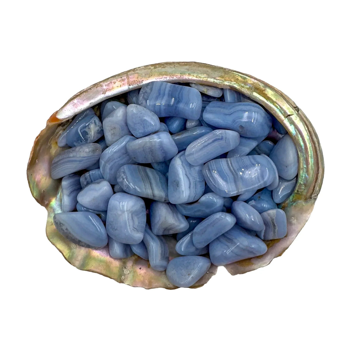 Magnified detail of Blue Lace Agate tumbled stone, from Namibia.