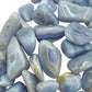 Reverse side of Blue Lace Agate tumbled stone, hand-selected from ǁKaras Region, Namibia, showing natural variation.