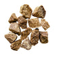 Sideways view of Brown Aragonite raw stone, showing earthy tone, from Peru.