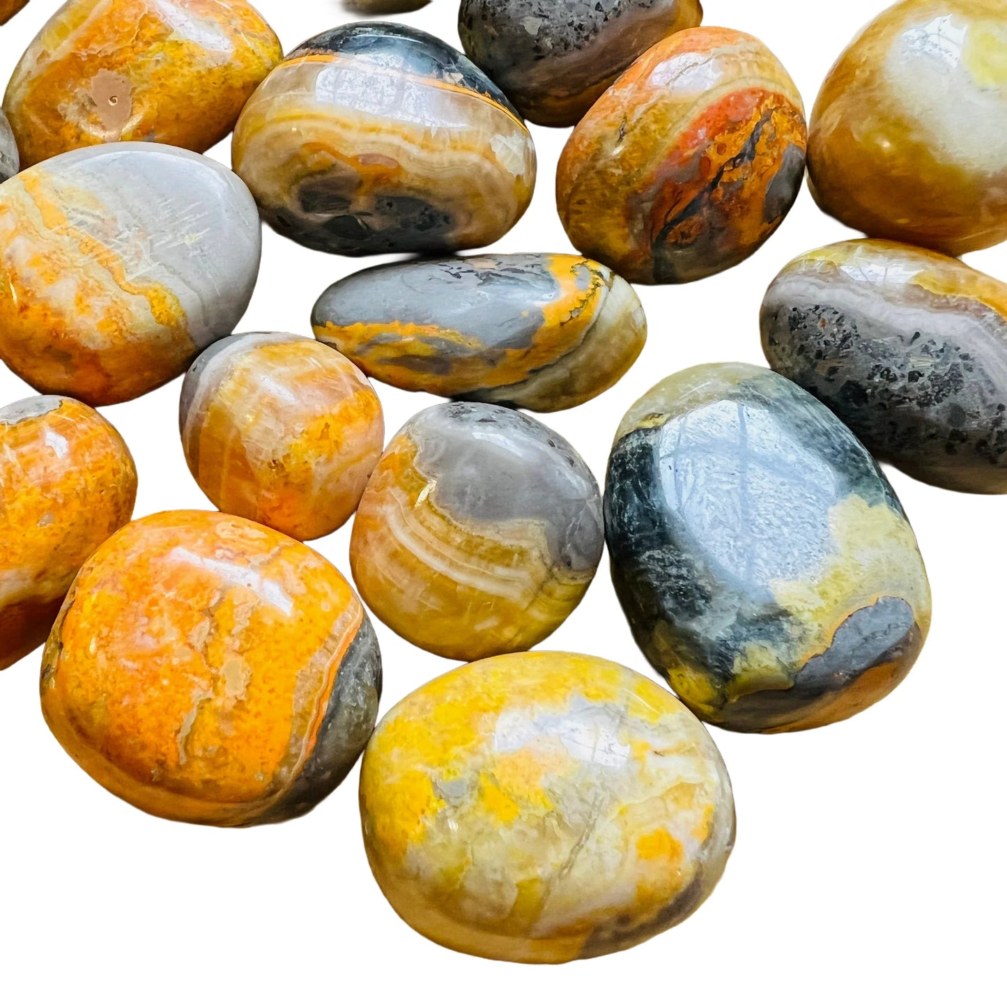 Alternate angle of Bumblebee Jasper tumbled stone, Indonesia-sourced.