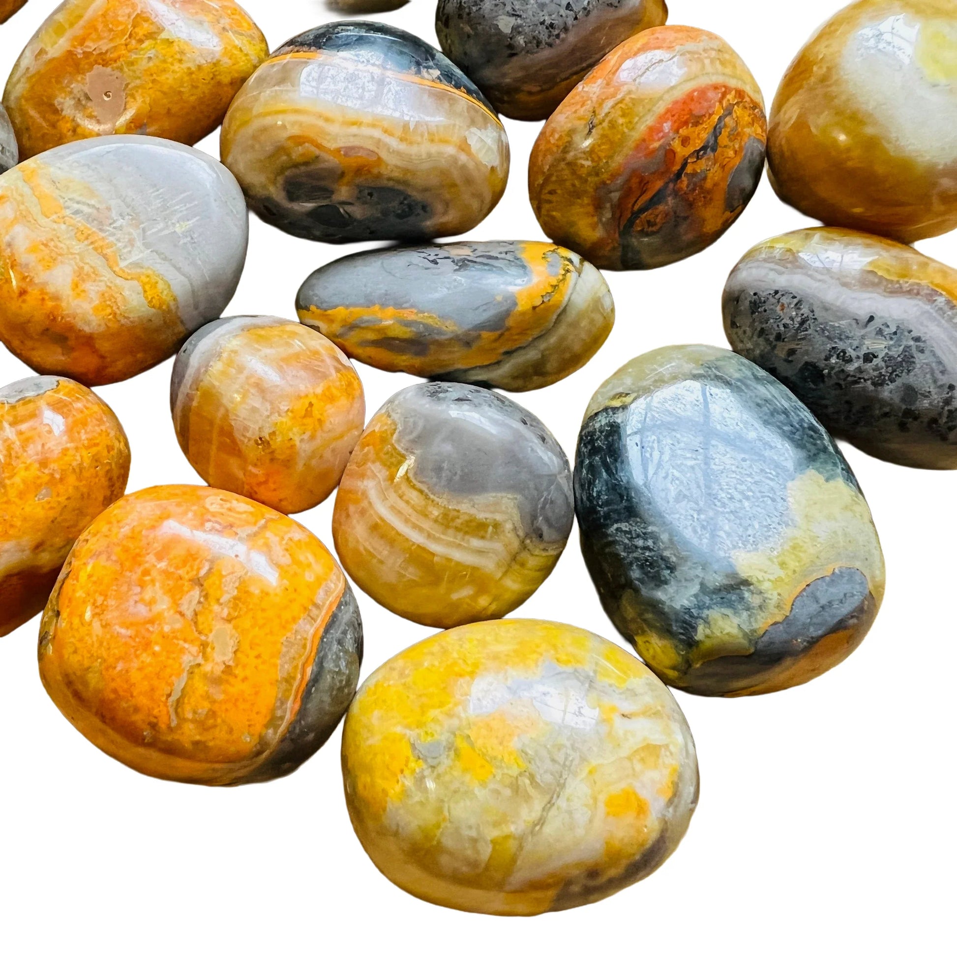 Alternate angle of Bumblebee Jasper tumbled stone, Indonesia-sourced.
