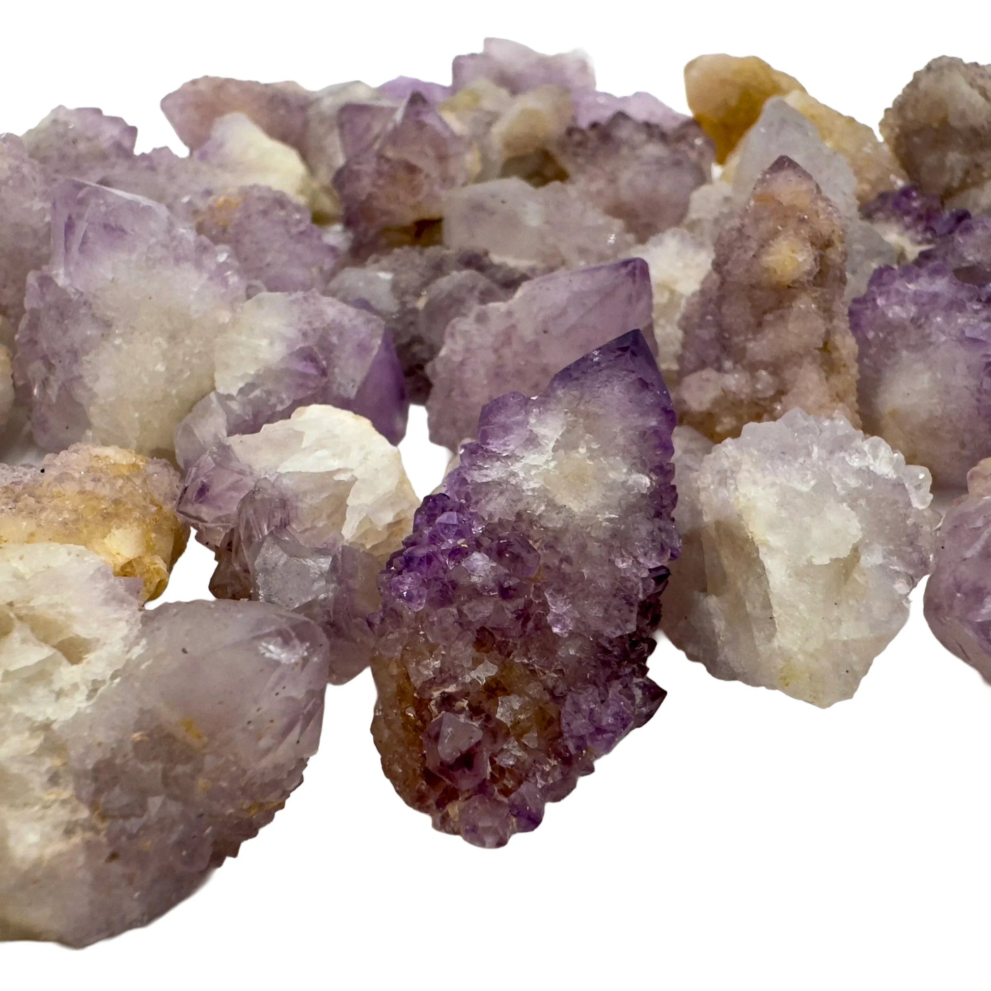 Overhead view of Grade AA Quartz raw stone, showing natural color depth.