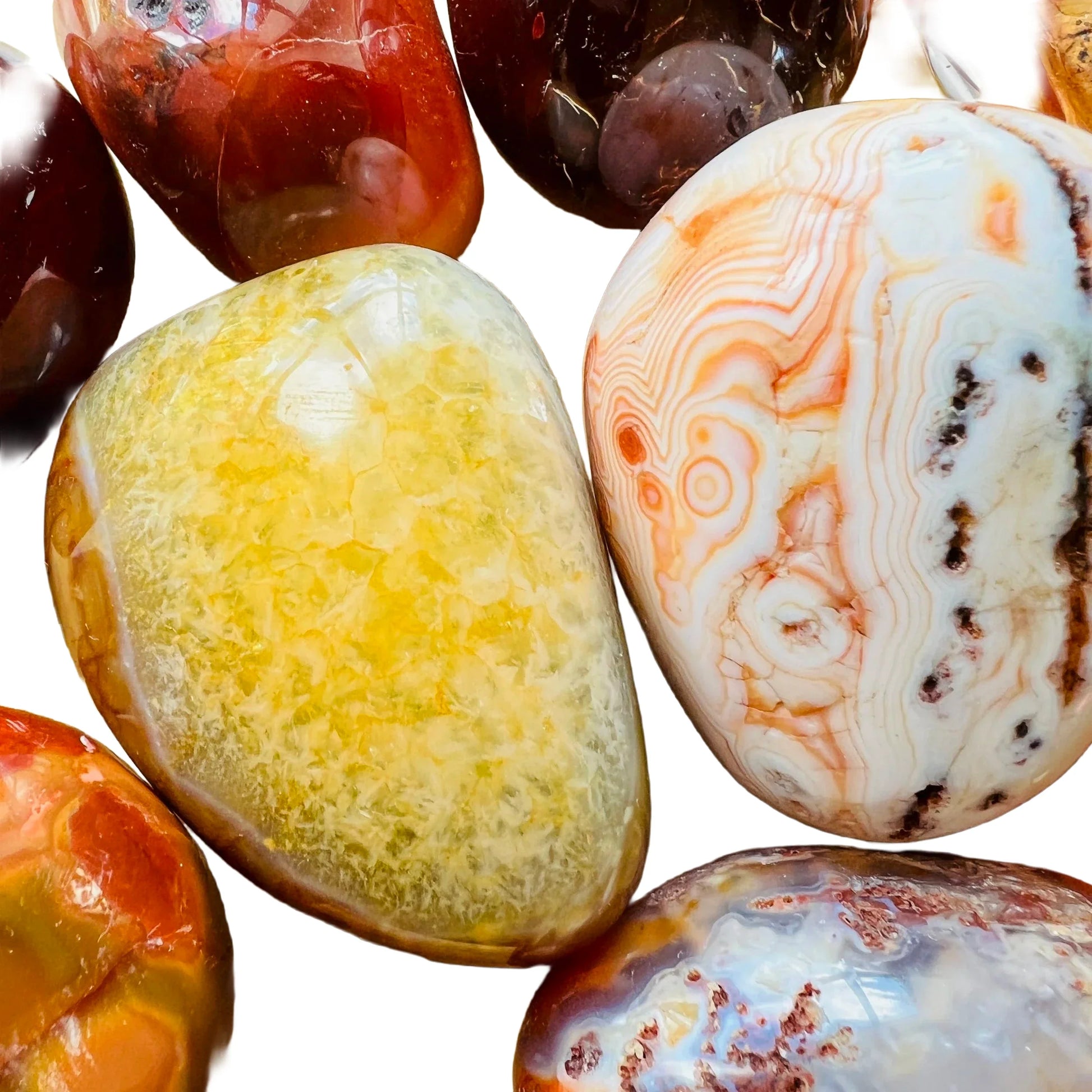 Side perspective of Carnelian palm stone, kept near for Energy, showing characteristic finish.