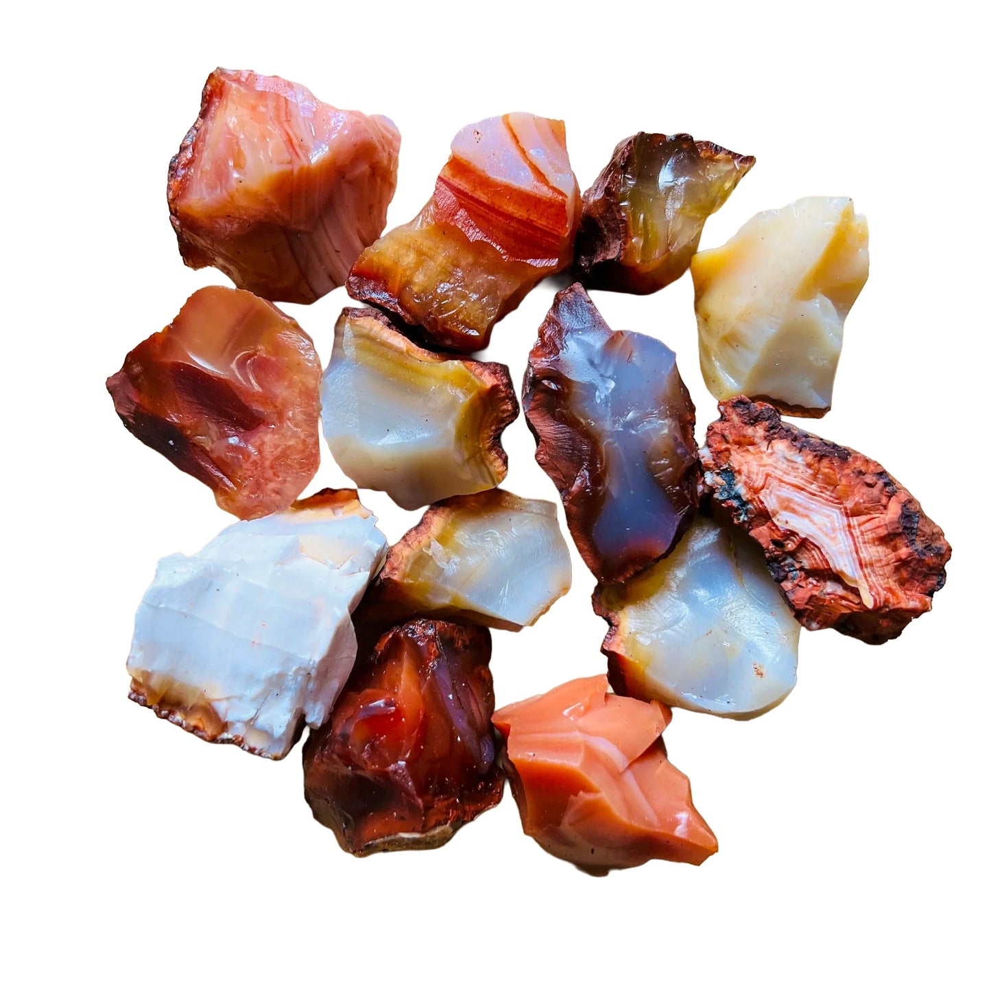 Grade aa carnelian raw held in hand for size reference