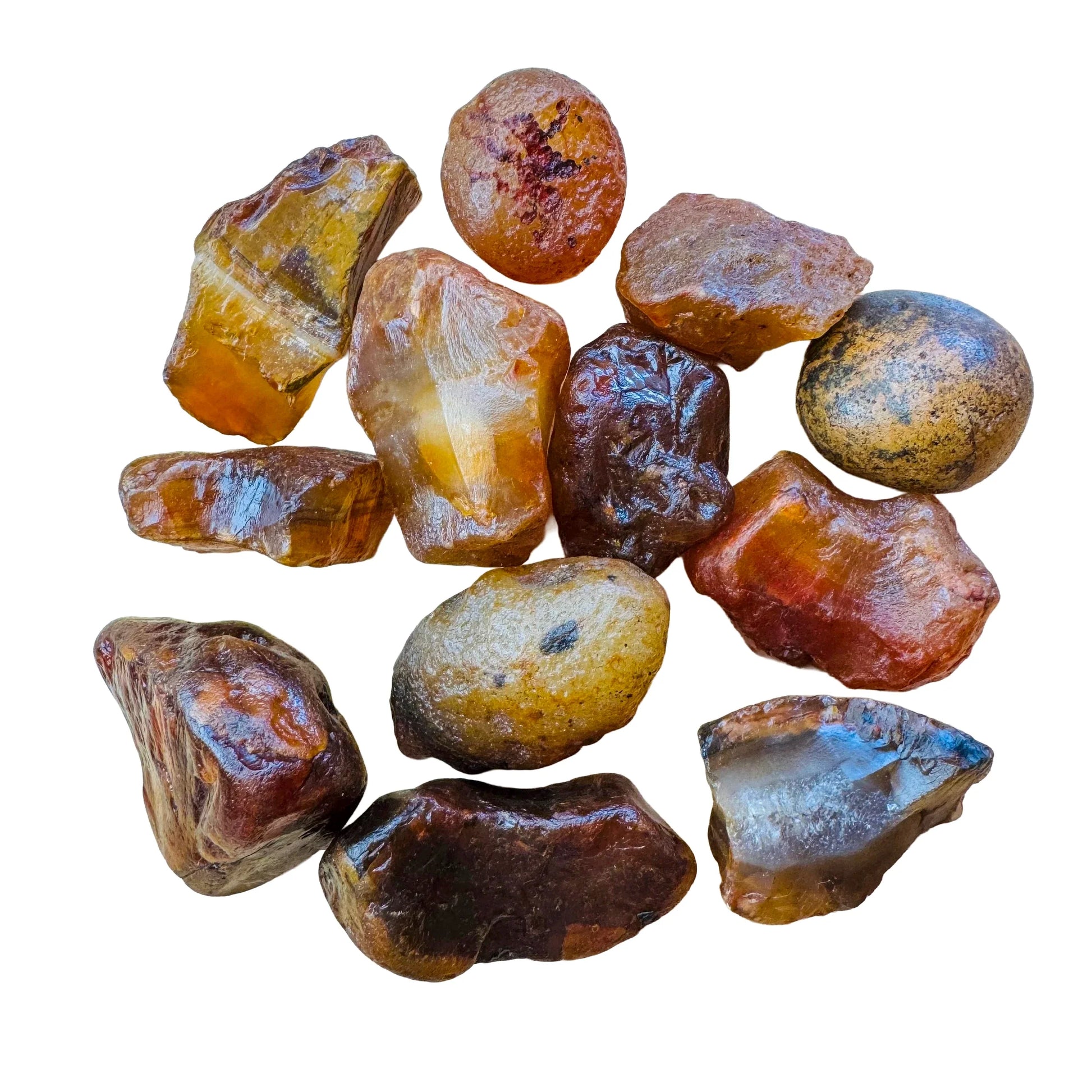 Close detail of Grade A Carnelian raw stone, hand-selected from Rio Grande do Sul, Brazil.