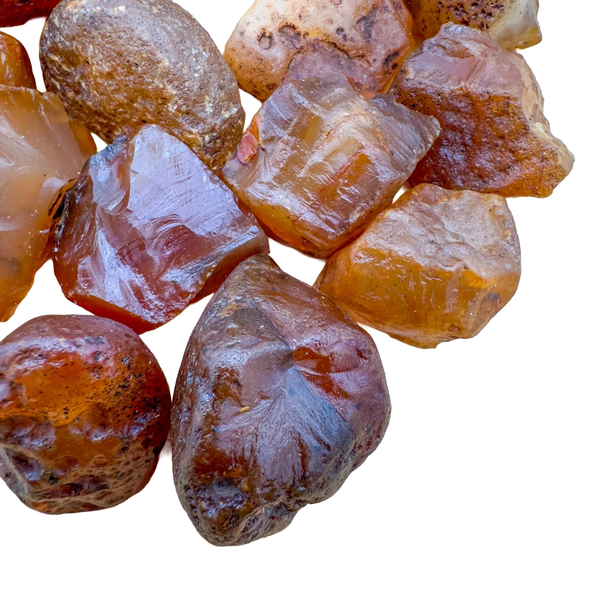 Back view of Grade A Carnelian raw showing natural surface