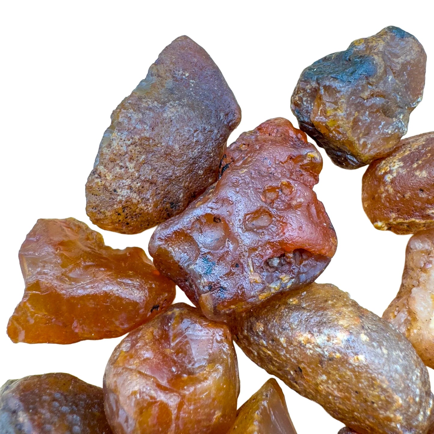 Detail shot of Grade A Carnelian raw under natural light