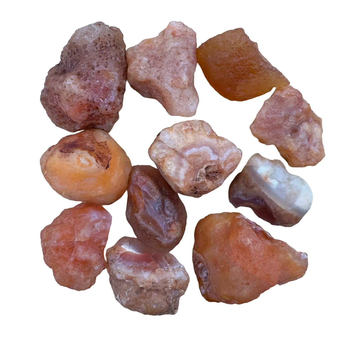 Surface detail of Grade A Carnelian raw stone, hand-selected from Nsipe, Malawi.