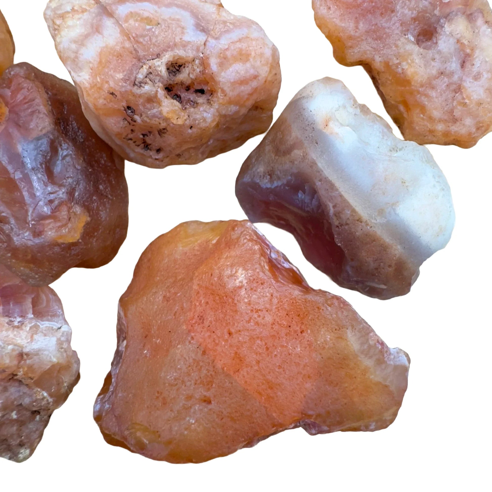 Top angle of Carnelian raw stone, from Nsipe, Malawi, often worked with for Energy.