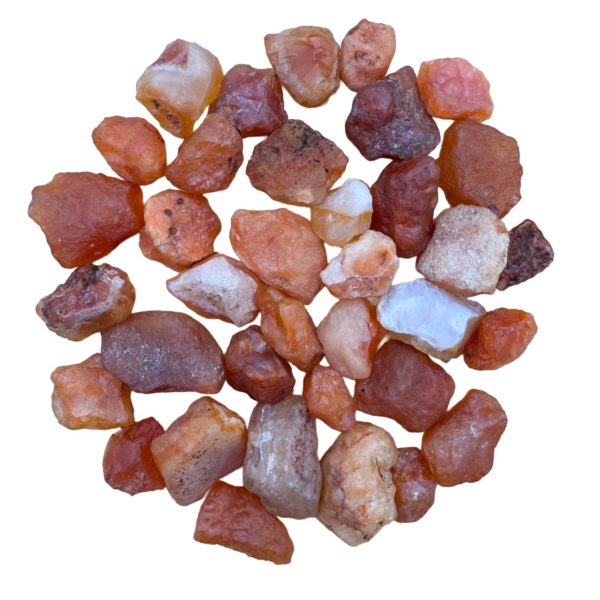Color detail of Grade A Carnelian raw stone, often paired with practices around Energy and Confidence, showing tight grain.