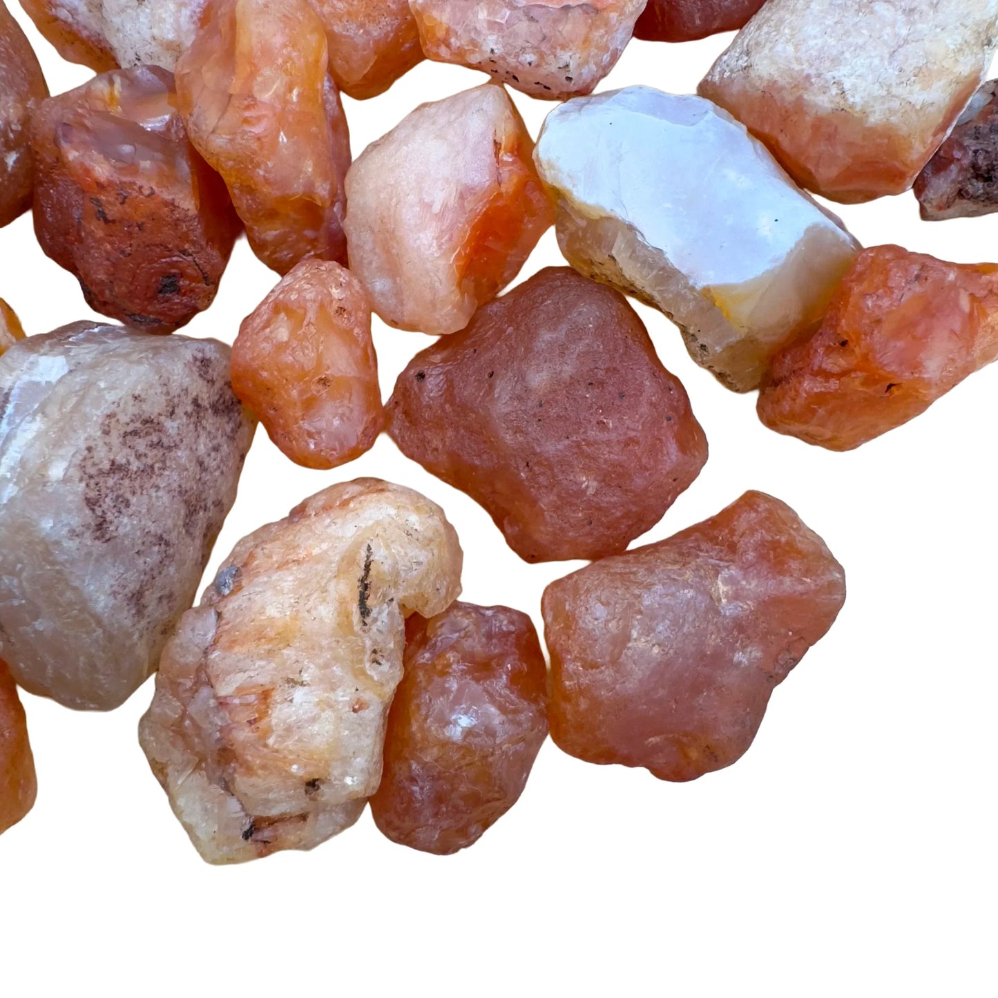 Top angle of Carnelian raw stone, traditionally used for Energy and Confidence, sourced from Nsipe, Malawi.