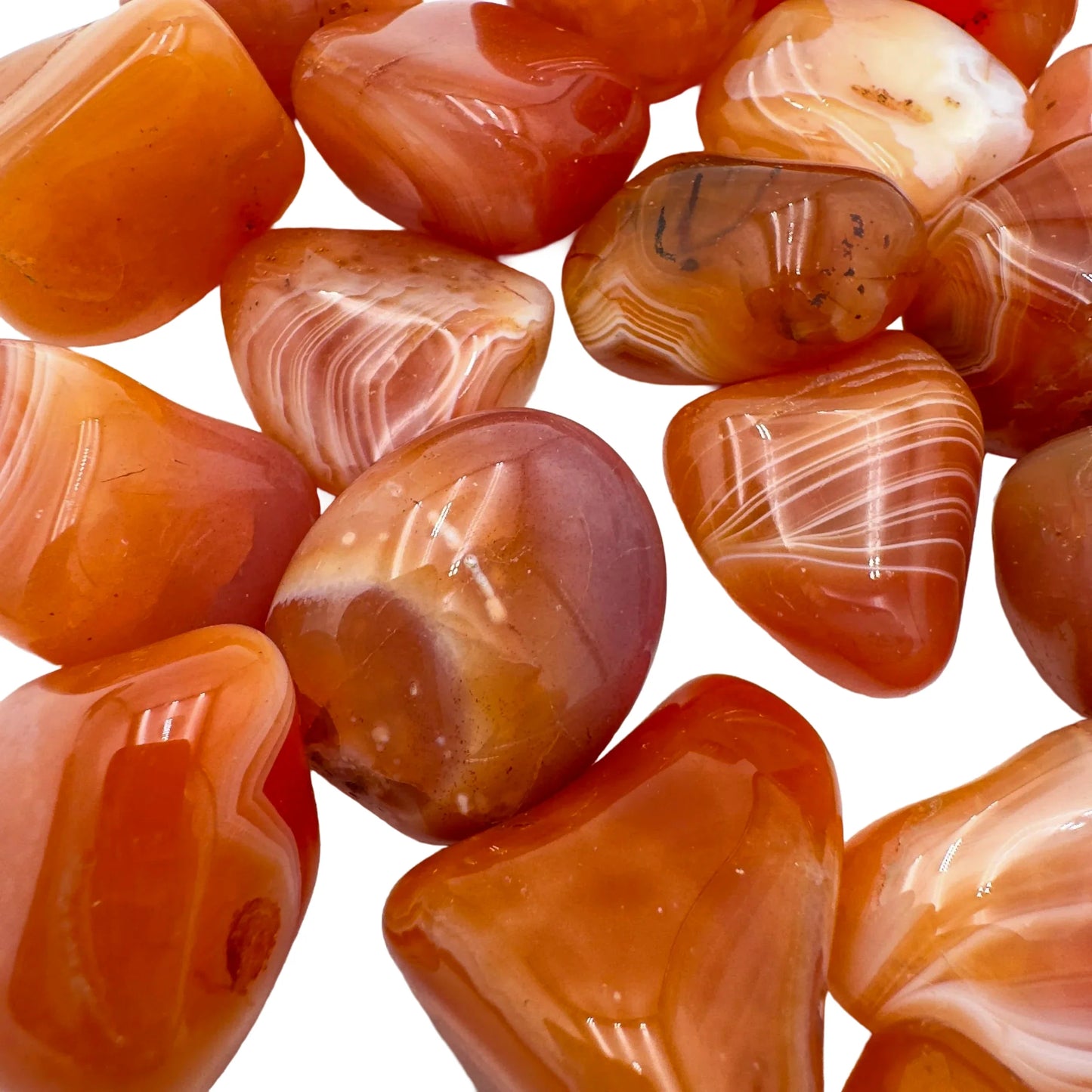 Underside detail of orange Carnelian tumbled stone, from Francistown, Botswana, for Energy.