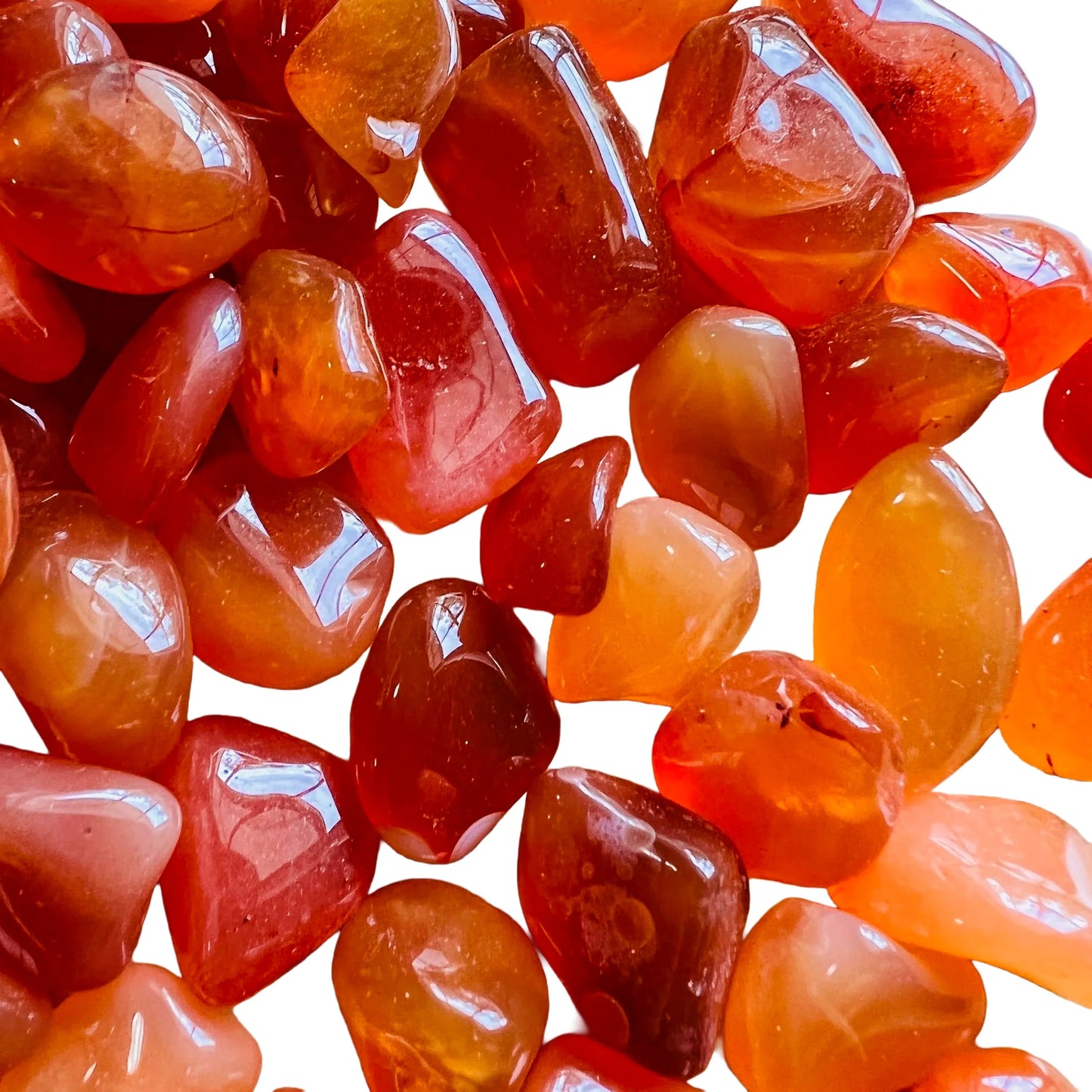 Alternate side of Grade AA Carnelian tumbled stone, for Energy.