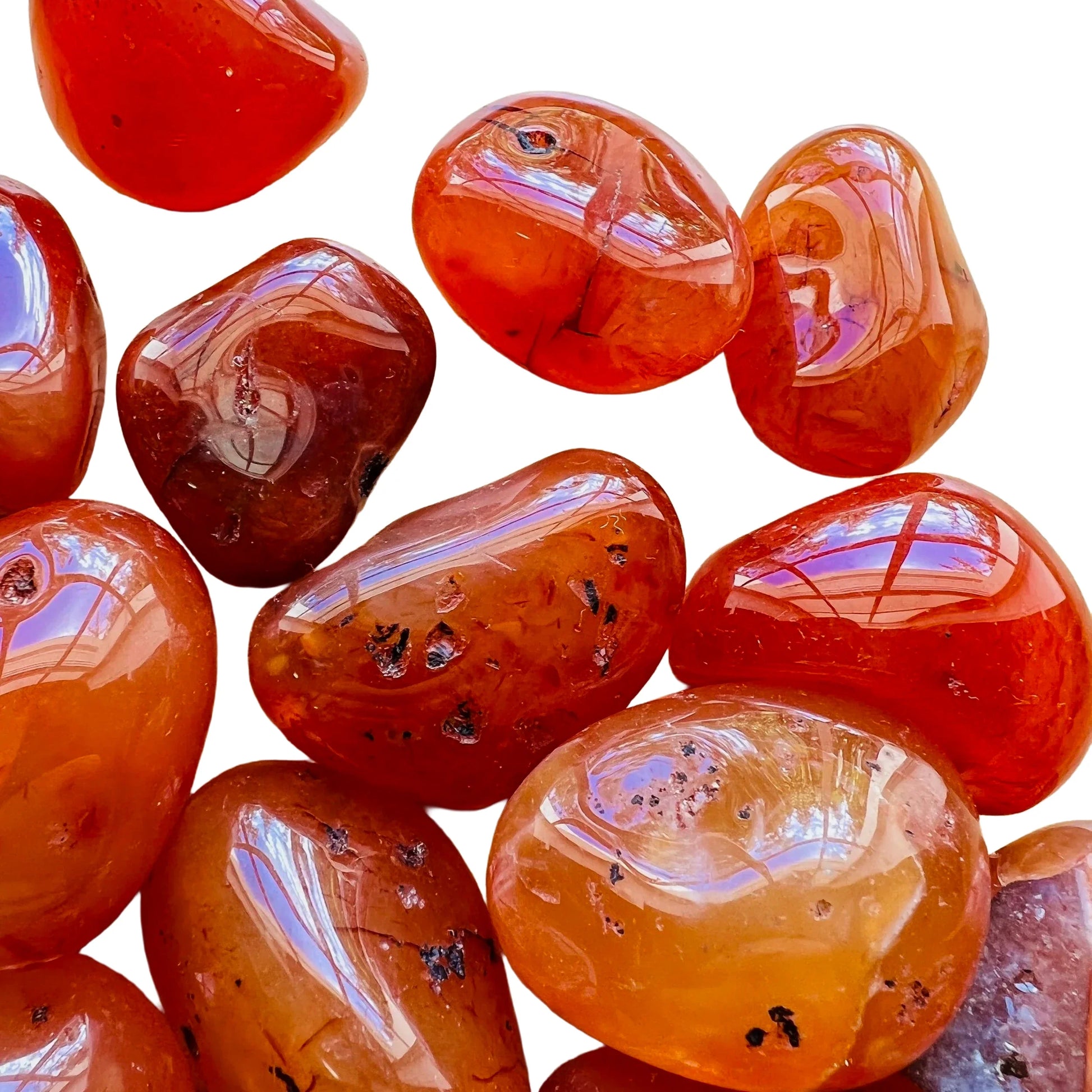 Alternate angle of Carnelian tumbled stone, Brazil-sourced.