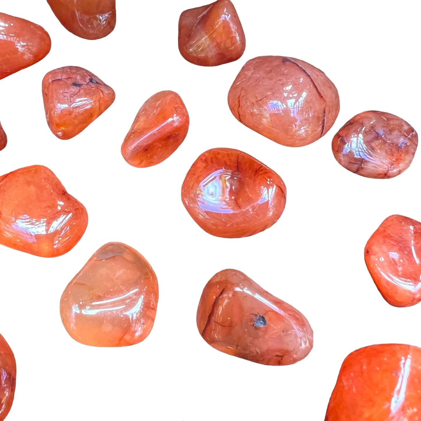 Full profile of Grade AA Carnelian tumbled stone ready to ship from Beyond Bohemian