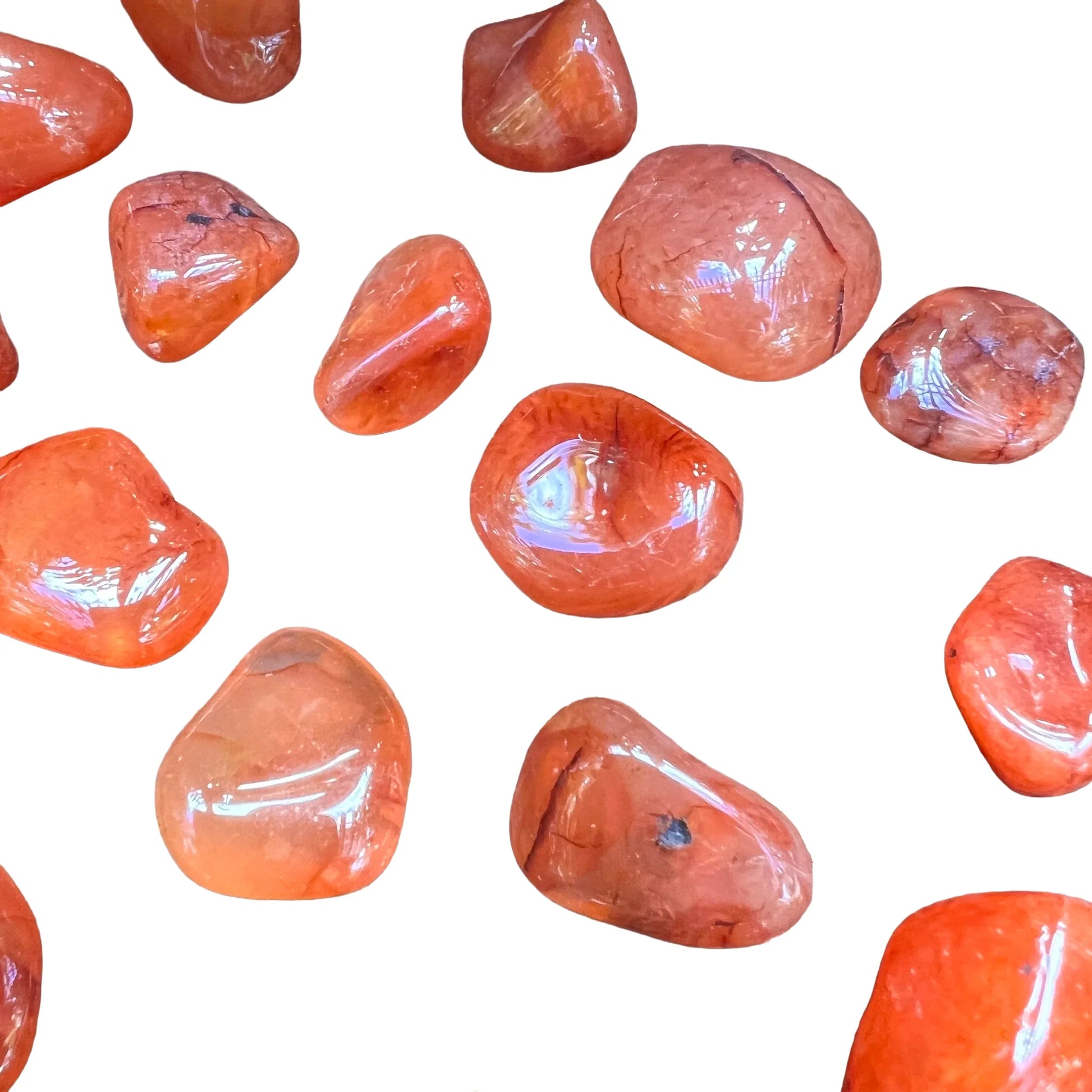 Full profile of Grade AA Carnelian tumbled stone ready to ship from Beyond Bohemian