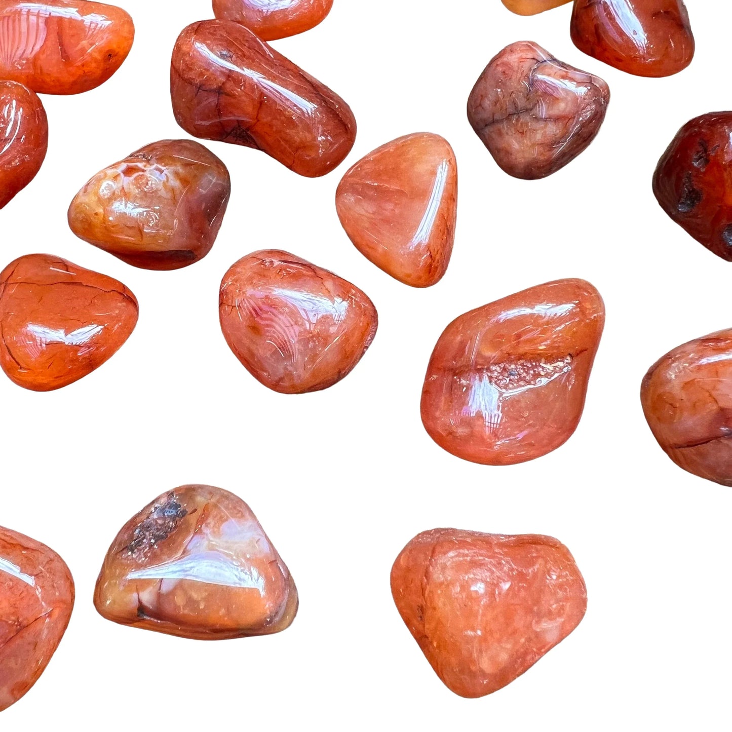 Full profile of Grade AA Carnelian tumbled stone ready to ship from Beyond Bohemian