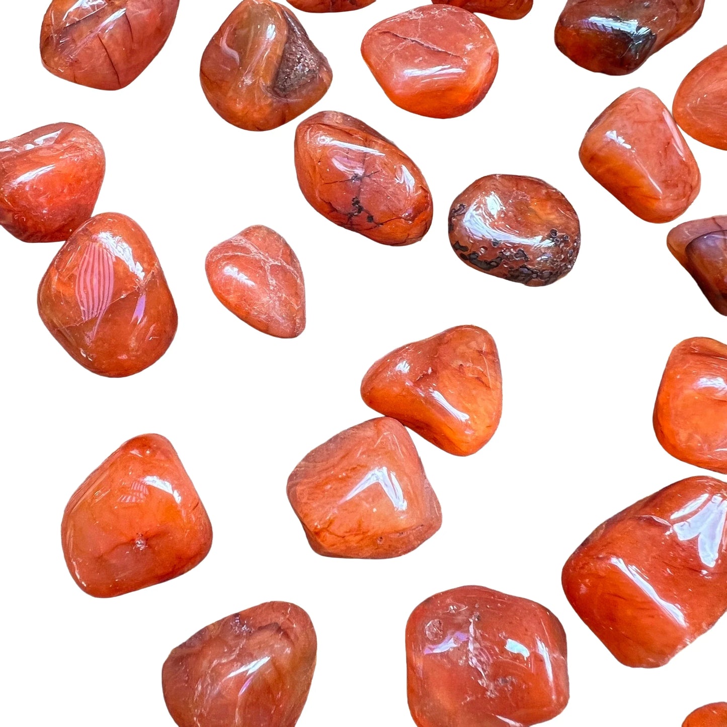 Full profile of Grade AA Carnelian tumbled stone ready to ship from Beyond Bohemian