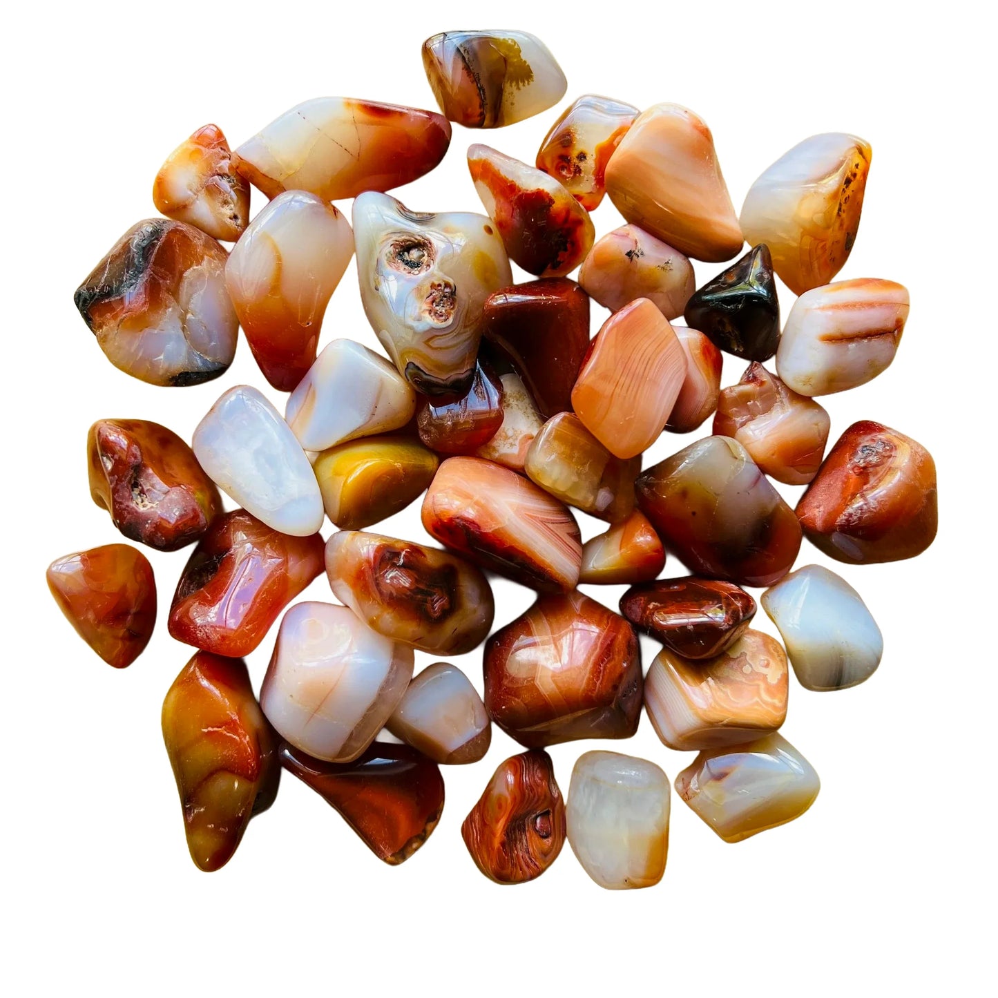 Surface detail of Carnelian tumbled stone, from Madagascar.
