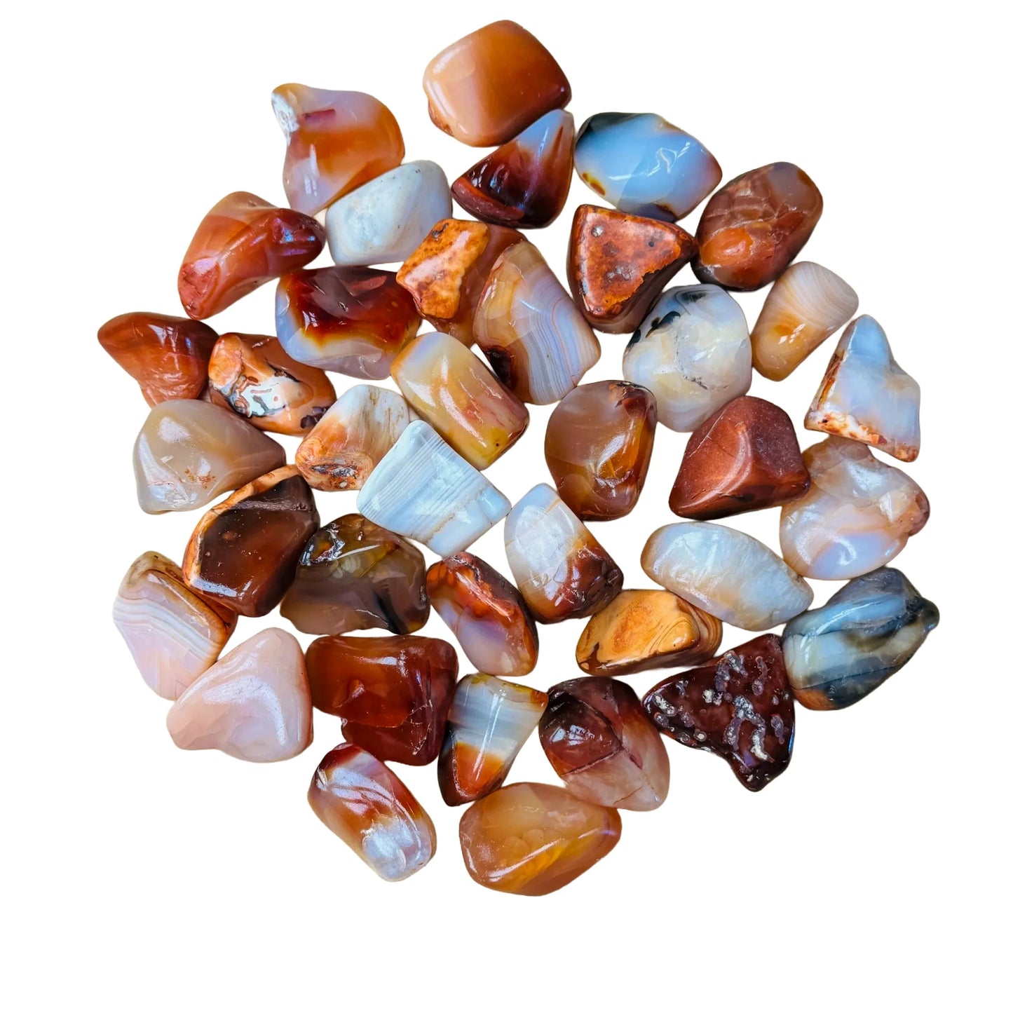 Full profile of Grade AA Carnelian tumbled stone ready to ship from Beyond Bohemian