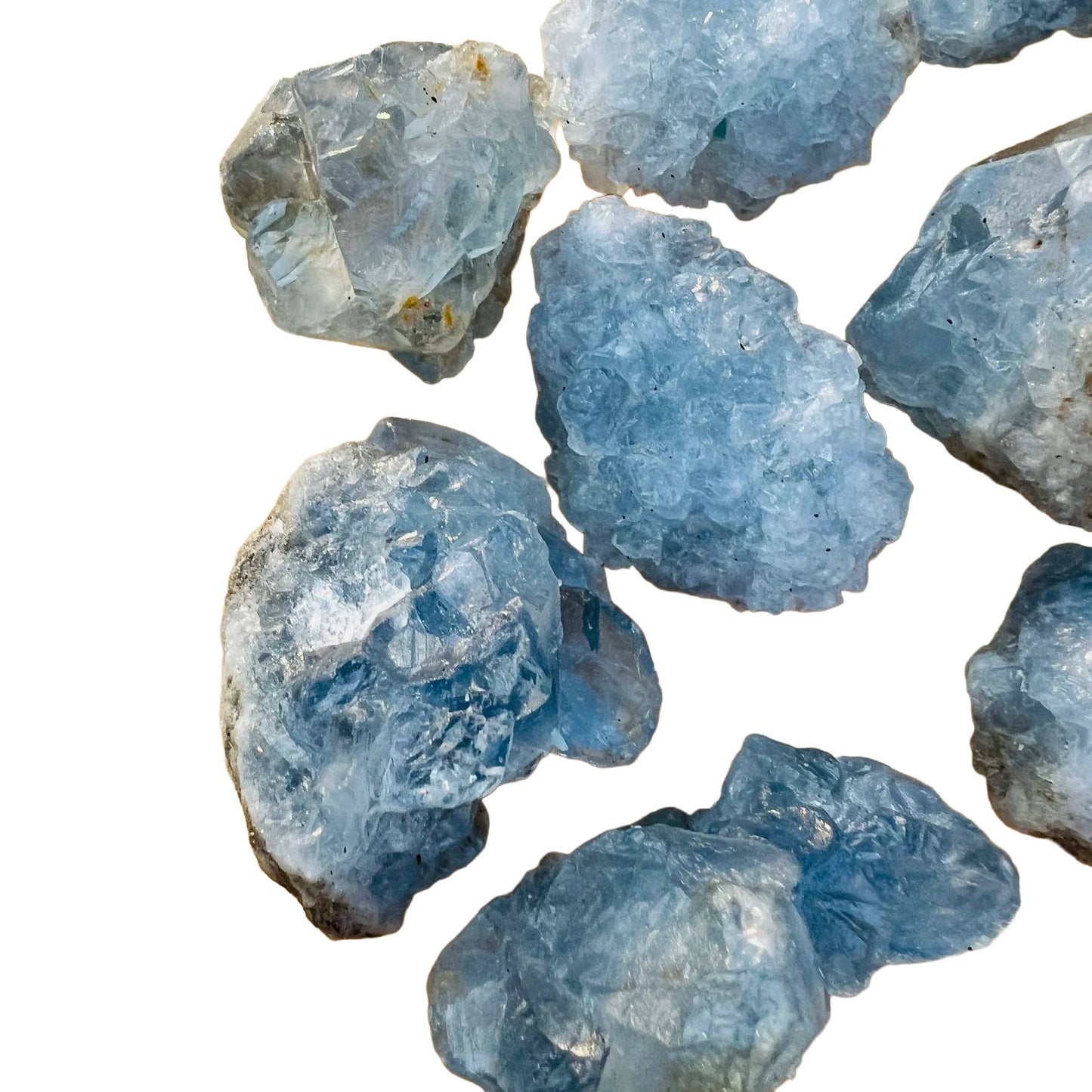 Edge view of Celestite raw stone, showing earthy tone.