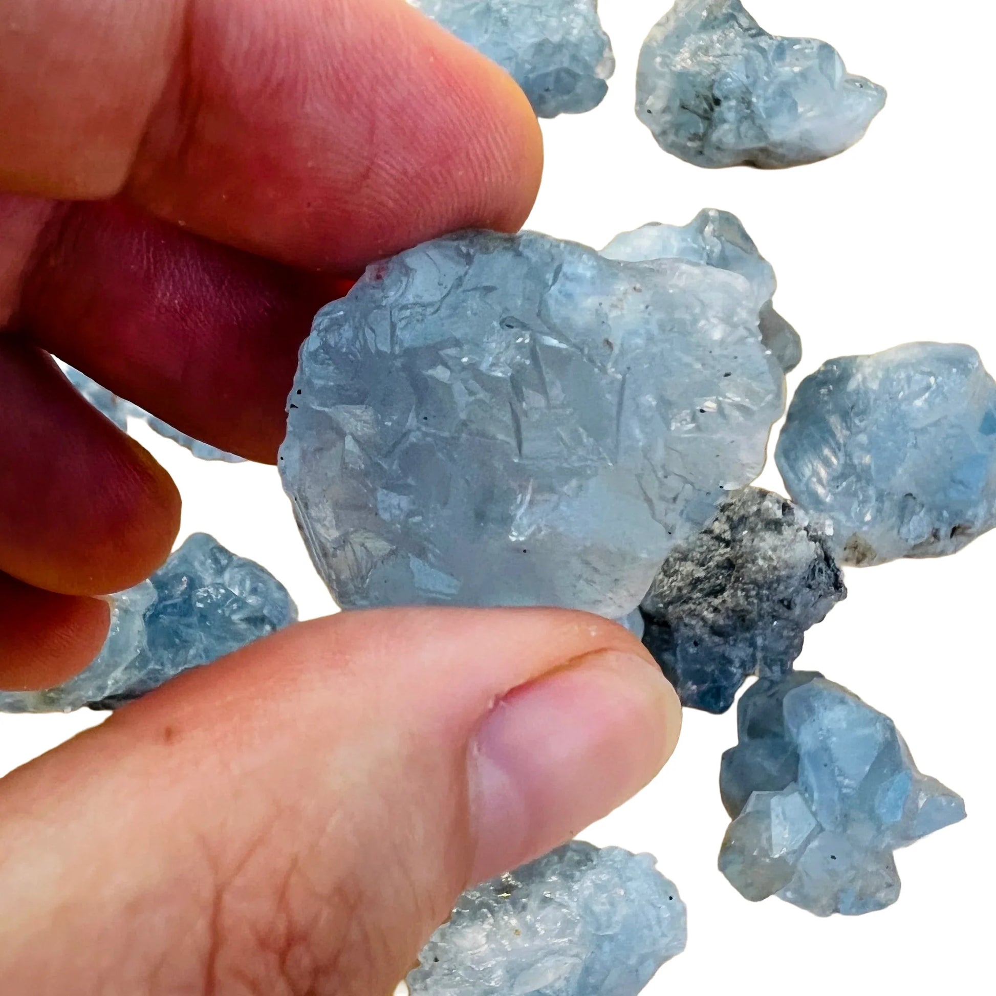 Back view of Grade AA Celestite raw showing natural surface