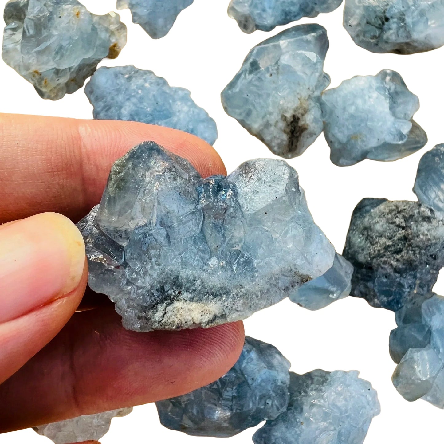 Full profile of Grade AA Celestite raw ready to ship from Beyond Bohemian