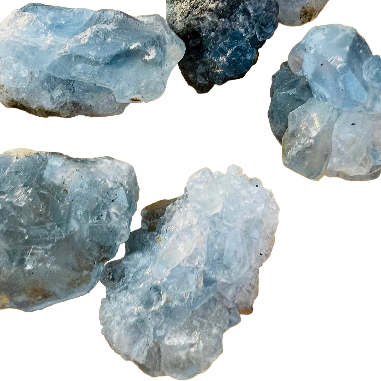 Full profile of Grade AA Celestite raw ready to ship from Beyond Bohemian