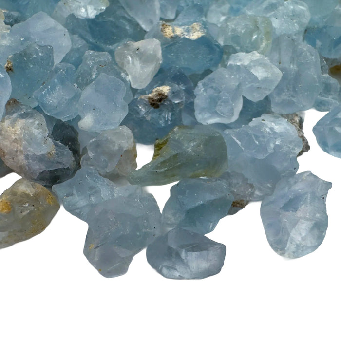 Lateral view of Celestite raw stone, showing characteristic patterning.