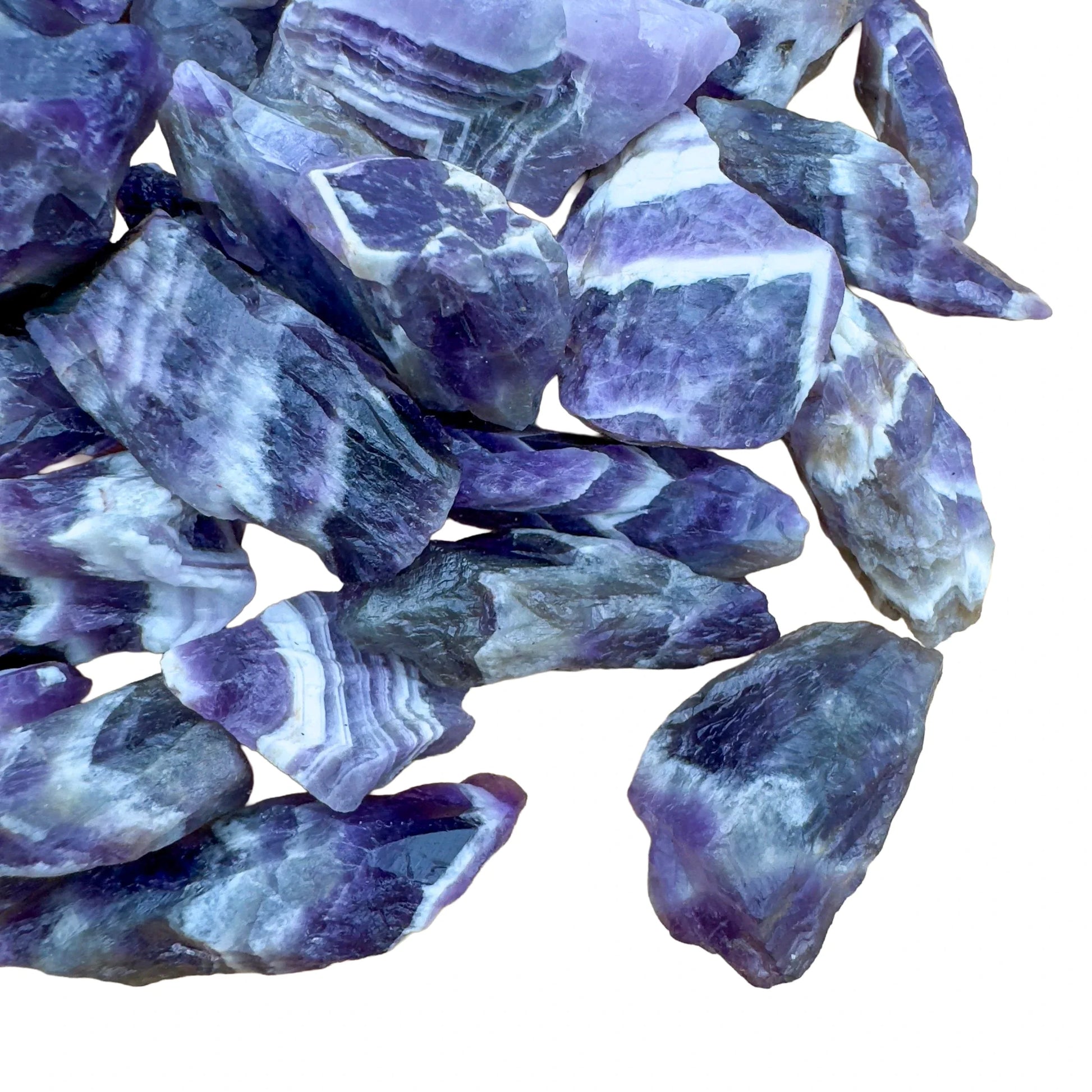 Full profile of Grade AA Chevron Amethyst raw ready to ship from Beyond Bohemian