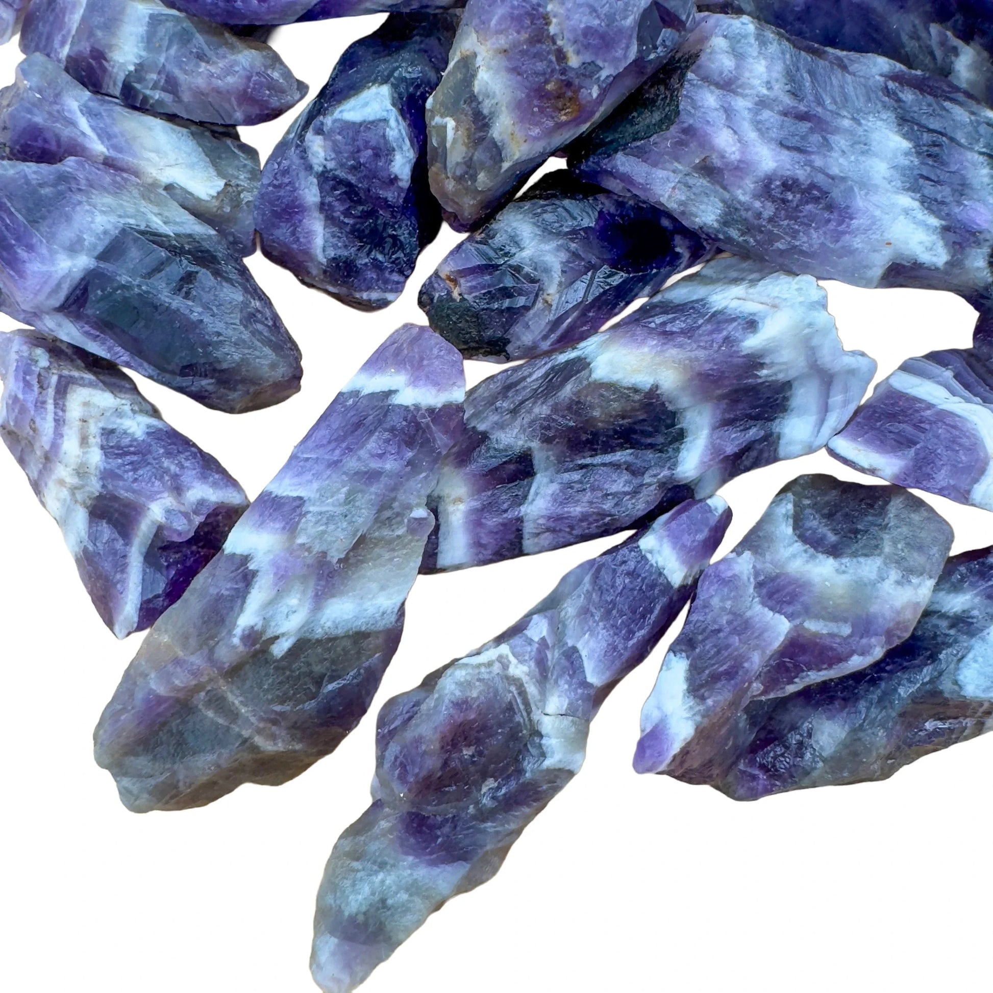 Full profile of Grade AA Chevron Amethyst raw ready to ship from Beyond Bohemian