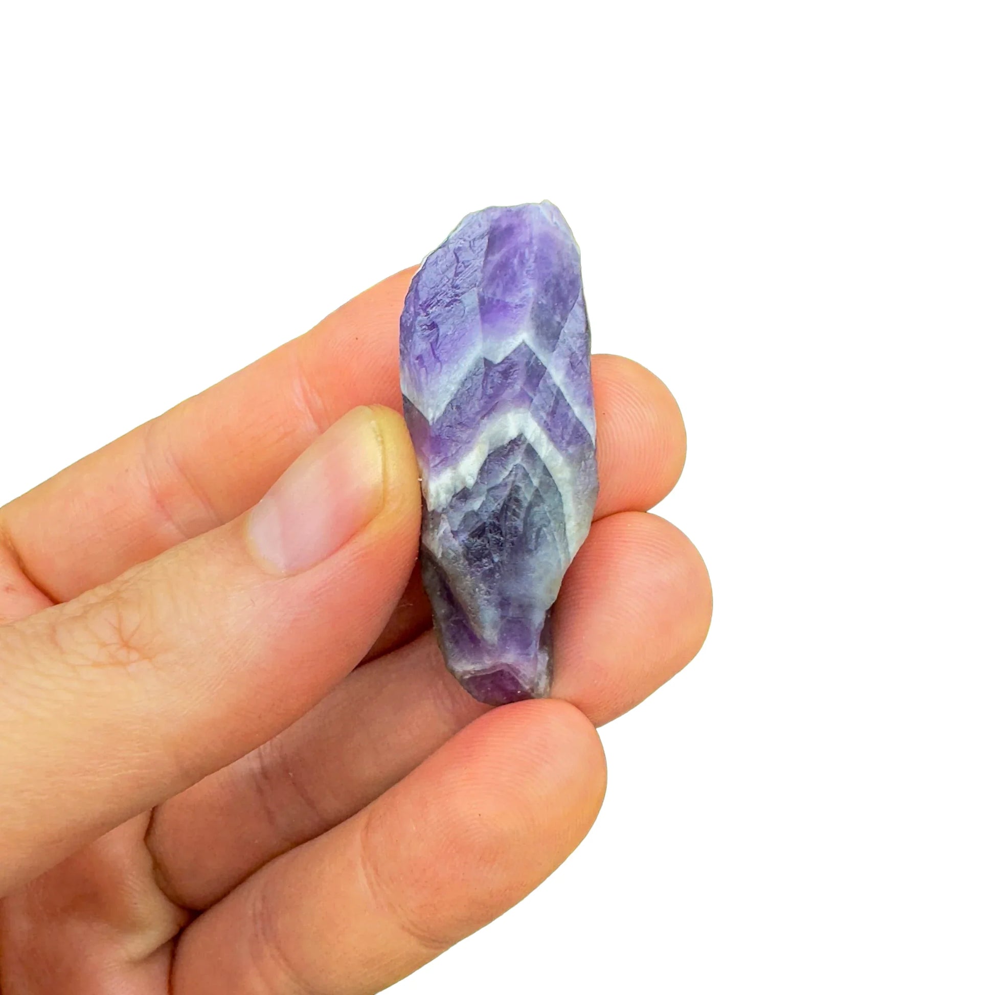 Full profile of Grade AA Chevron Amethyst raw ready to ship from Beyond Bohemian