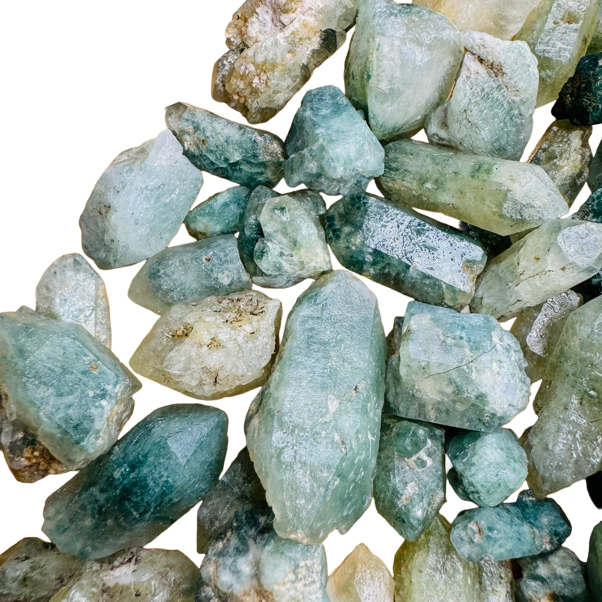 Hand-scale shot of a Chlorite Quartz raw point, sourced from Zimbabwe.