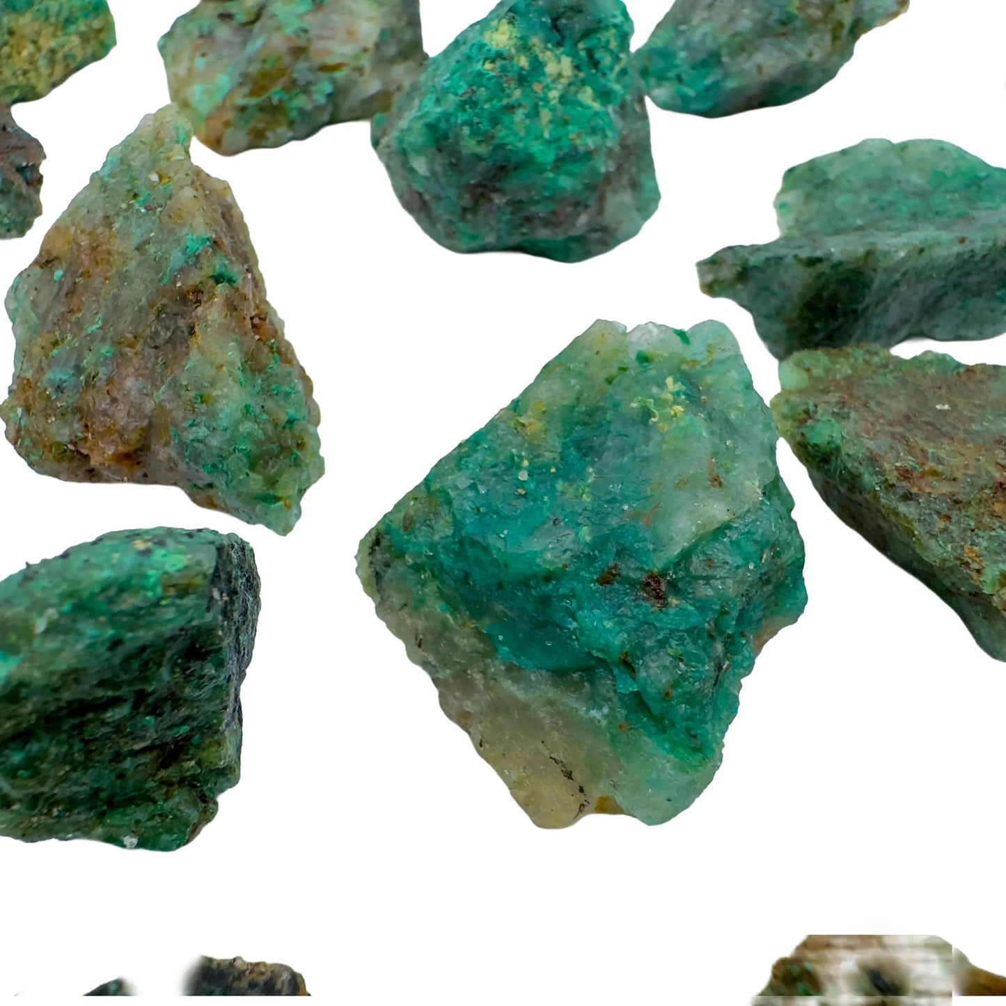 Daylight view of one Chrysocolla raw stone for scale, from Madagascar.