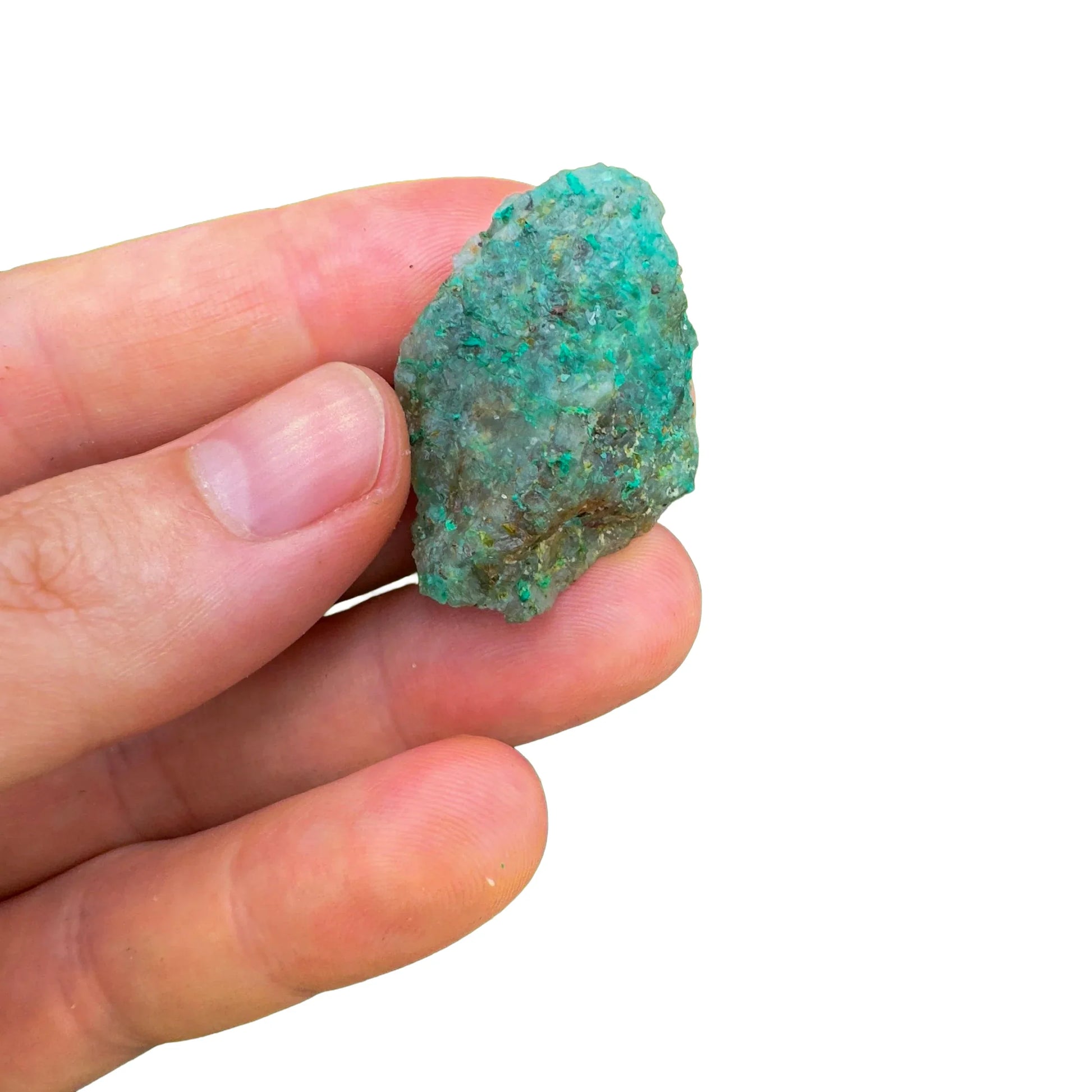 Full profile of Grade A Chrysocolla raw ready to ship from Beyond Bohemian