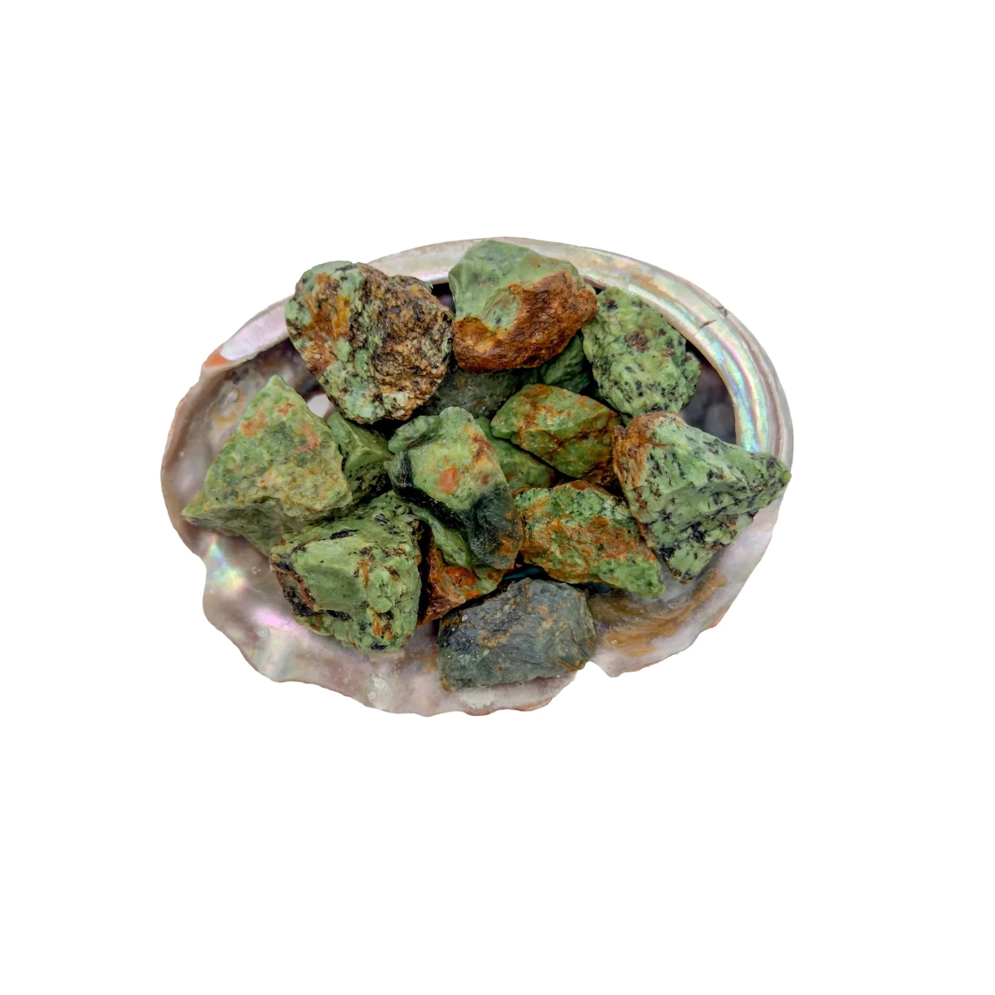Texture-level view of Chrysoprase raw stone, showing earthy tone.