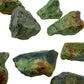 Underside view of Grade A Chrysoprase raw stone, showing open form, from Madagascar.