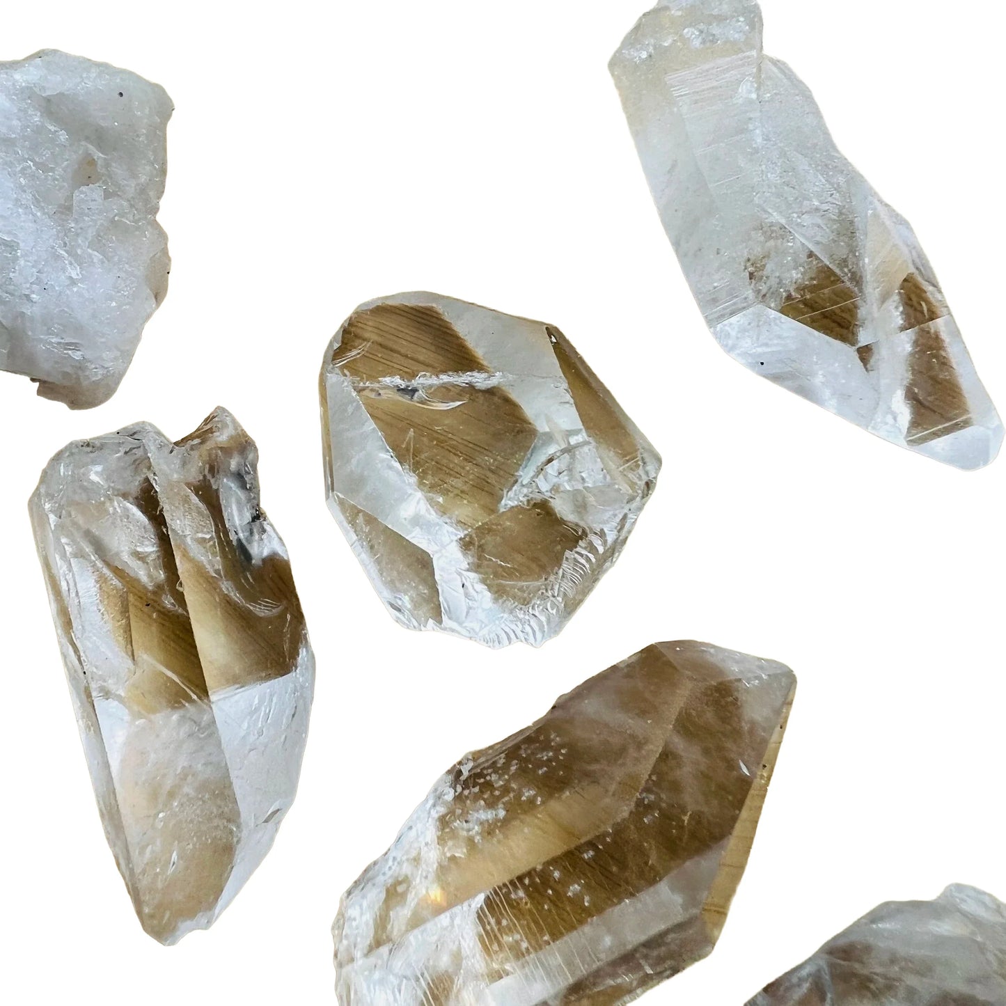 Looking down on Grade AA Clear Quartz raw point, showing characteristic finish, often worked with for Cleansing.