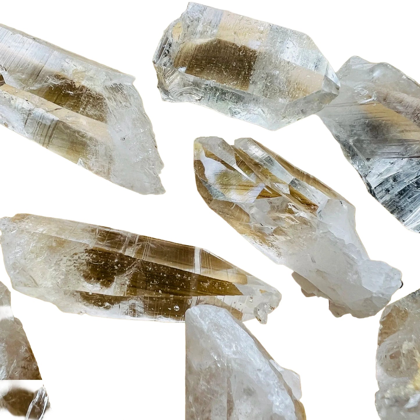 Three-quarter view of Clear Quartz raw crystal, from Arkansas, United States, associated with Healing, shown in a calm studio setting.