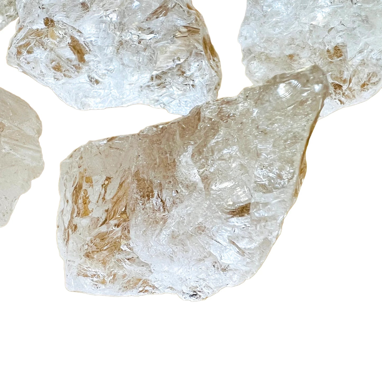 Bird's-eye view of Clear Quartz raw stone, showing natural variation.