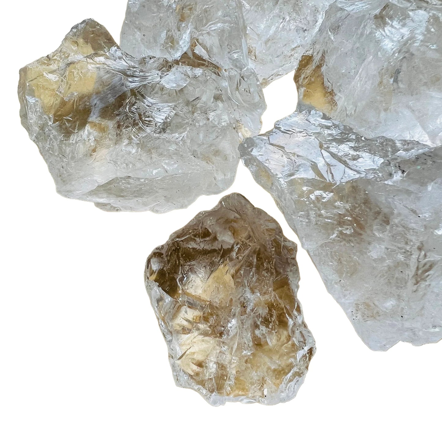 Lateral view of Clear Quartz raw stone, showing natural patina, from Brazil.