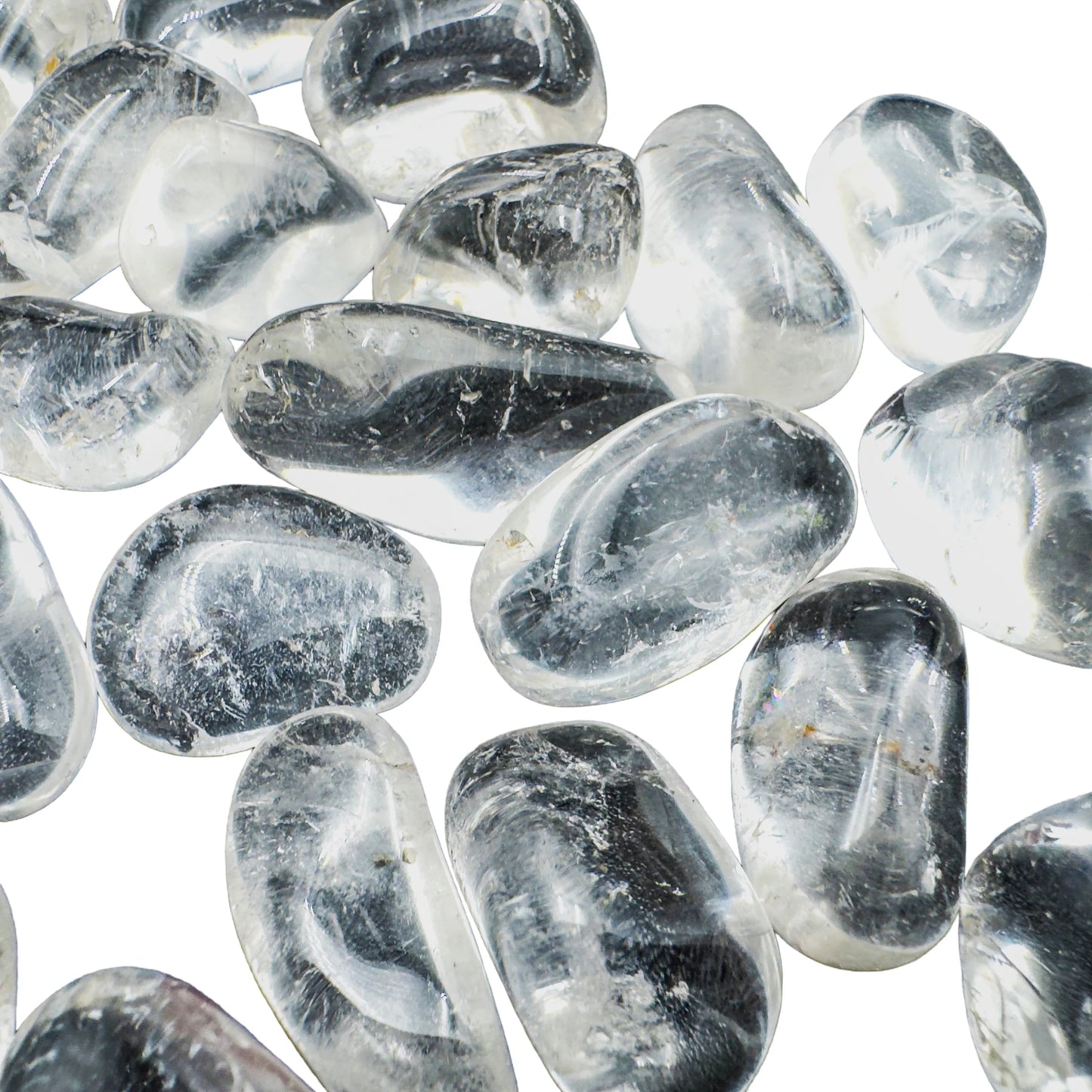 Hand-selected Grade AAA Clear Quartz tumbled stones from Minas Gerais, Brazil, 0.75 to 1.25 inch with natural clarity