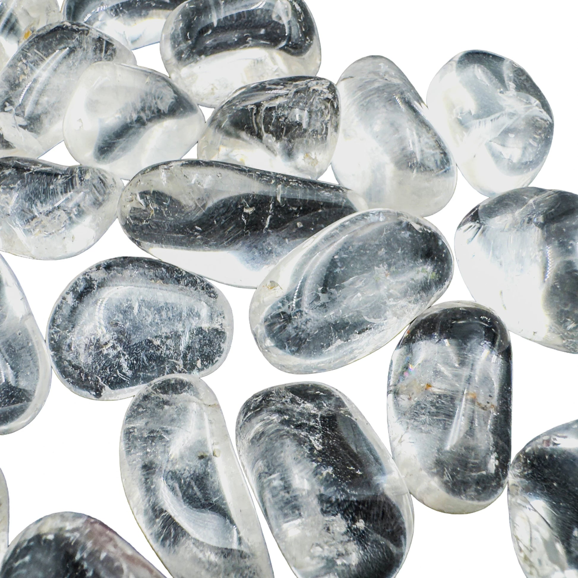 Hand-selected Grade AAA Clear Quartz tumbled stones from Minas Gerais, Brazil, 0.75 to 1.25 inch with natural clarity